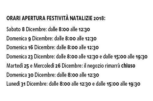 Orari aperture festività di Dicembre